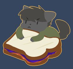 2014 ambiguous_gender angry anthro bread chibi clothing domestic_cat felid feline felis food fur hair mammal micro peanut_butter_and_jelly_sandwich ramona_dragunov sandwich_(food) simple_background solo sovietcatparty