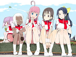  5girls ahoge amano_kazumi dark-skinned_female dark_skin lal&#039;c_mellk_mal leotard multiple_girls nono_(top_wo_nerae_2!) okama pink_leotard takaya_noriko top_wo_nerae! top_wo_nerae_2! tycho_science 