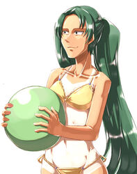  ball beachball bikini cabbage female long_hair man_face meme one-piece_tan photoshop_(medium) quality quality_cabbage_(meme) solo suzumiya_haruhi_no_yuuutsu swimsuit tan tanlines tokyo_(great_akuta) tsuruya very_long_hair what yellow_bikini 