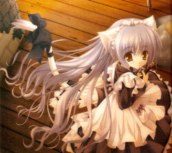  animal_ears cafe_little_wish cat_ears dress female game_cg long_hair long_sleeves maid mina_(cafe_little_wish) purple_hair ribbon solo tail tinker_bell_(pixiv_10956015) very_long_hair yellow_eyes 