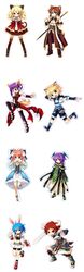  4boys 4girls animal_ears armcho blonde_hair blue_hair boots brown_hair buffalo_(trickster) bunny_(trickster) cat_(trickster) cat_ears cat_tail dragon_(trickster) dress everyone fox_(trickster) fox_ears glasses head_wings highres horns lion_(trickster) lion_ears long_sleeves multiple_boys multiple_girls pink_hair purple_hair rabbit_ears raccoon_(trickster) raccoon_ears red_hair sheep_(trickster) sheep_ears skirt sword tail thighhighs trickster_(ntreev_soft) weapon wings 