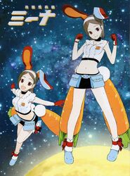  animal_ears artist_request brown_eyes brown_hair carrot densha_otoko female getsumento_heiki_miina gloves hairband midriff miniskirt moon pencil_skirt rabbit_ears skirt tail tsukishiro_mina 