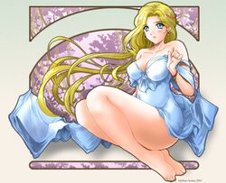  blonde_hair blue_eyes breasts cleavage feet female glycine_bleumer ishihara_souka legs medium_breasts sakura_taisen sakura_taisen_iii solo 