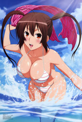  absurdres bikini breasts brown_hair cleavage cloud female highres large_breasts long_hair midriff musubi open_mouth sekirei sky swimsuit twintails water 