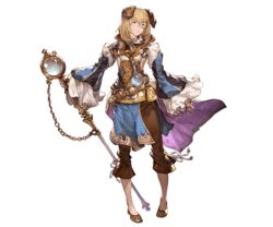  1boy animal_ears blonde_hair blue_eyes brown_footwear brown_pants ceylan dog_ears erune full_body granblue_fantasy hair_between_eyes holding long_sleeves magnifying_glass male_focus minaba_hideo monocle official_art pants shoes solo transparent_background wide_sleeves 