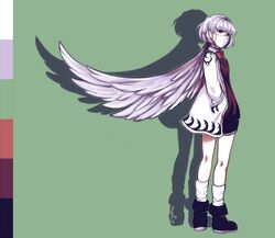  adapted_costume alternate_hairstyle coat commentary female grey_hair highres illynda kishin_sagume mask mouth_mask ponytail short_hair single_wing solo surgical_mask sweater touhou wings 