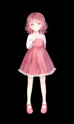  bad_id bad_pixiv_id black_background blush dreaming_mary dress female long_sleeves mary_(dreaming_mary) mary_janes ottmi pink_eyes pink_hair shoes short_hair solo 