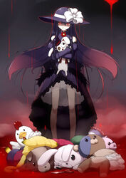  blood character_request copyright_request female floating_hair hat holding kazami_haruki light_smile long_hair photoshop_(medium) red_eyes smile solo standing stuffed_toy very_long_hair 