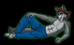  avoid_posting bandana canid canine canis clothing disc_jockey green_eyes greykitty kerchief looking_at_viewer lupine_assassin male mammal solo wolf 