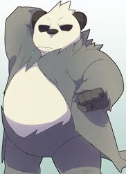  bear generation_6_pokemon leaf male mammal nintendo pangoro pokemon pokemon_(species) pose shirosaru simple_background slightly_chubby solo white_background 