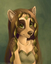  2009 anthro brown_hair coonkun female green_eyes hair long_hair smile solo vivian_(coonkun) young young_anthro young_female 