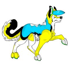  ambiguous_gender avoid_posting blue_hair canid canine canis closed_eyes colorful_theme digitigrade domestic_dog feral hair invalid_color keitel mammal solo valleygirl_(artist) 