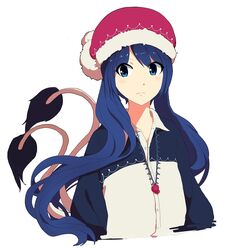  alternate_costume alternate_hair_length alternate_hairstyle bad_id bad_twitter_id blouse blue_eyes blue_hair closed_mouth commentary_request doremy_sweet female hat highres jewelry long_hair looking_at_viewer multiple_tails nightcap pendant red_hat shirt shishi_osamu simple_background solo tail tapir_tail touhou twintails unbuttoned upper_body very_long_hair white_background white_shirt wing_collar 