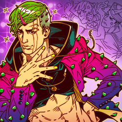  3boys abs akira_atsushi bad_id bad_pixiv_id commentary_request crop_top dixie_cup_hat green_hair hair_ornament hairclip happy hat higashikata_jobin higashikata_joshu higashikata_josuke_(jojolion) jojo_no_kimyou_na_bouken jojolion looking_at_viewer male_focus md5_mismatch midriff military_hat multiple_boys nail_polish navel scar scar_across_eye scar_on_cheek scar_on_face smile spikes undercut 