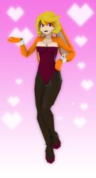  anthro blonde_hair bunny_costume clothing costume cuffs_(clothing) female fur hair heart_symbol lagomorph leporid low_poly mammal orange_body orange_fur pinup pose purple_eyes rabbit solo tangobunny v--r 