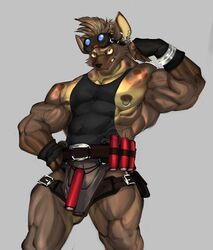  abs anothereidos_of_dragon_vein_r anthro dagantfus_(artist) hi_res hyena male mammal muscular muscular_anthro muscular_male nipple_piercing nipples nitro_(anothereidos_r) pecs piercing solo vein veiny_muscles 