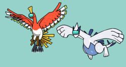  2021 ambiguous_gender amogus among_us anthro avian bird blue_background claws crewmate_(among_us) digital_media_(artwork) duo european_mythology feathers feral flying generation_2_pokemon glistening glistening_body greek_mythology ho-oh innersloth legendary_duo legendary_pokemon lugia meme multicolored_body multicolored_feathers mythological_avian mythological_bird mythological_creature mythological_firebird mythology nintendo phoenix pokemon pokemon_(species) poskapaints ruffled_feathers simple_background spread_wings tail tower_duo wings 