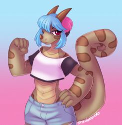  anthro clothing female hair hi_res lizard reptile scalie solo strawberryneko 