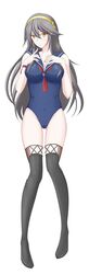  absurdres alternate_costume bad_id bad_pixiv_id black_footwear black_hair blue_one-piece_swimsuit blue_sailor_collar boots breasts brown_eyes co-de collarbone covered_navel dakimakura_(medium) female from_above full_body hair_between_eyes hairband hands_on_own_chest haruna_(kancolle) highres jewelry kantai_collection long_hair looking_at_viewer lying medium_breasts necktie nontraditional_school_swimsuit on_back one-piece_swimsuit red_necktie ring sailor_collar school_swimsuit simple_background solo swimsuit thigh_boots thighhighs wedding_ring white_background 