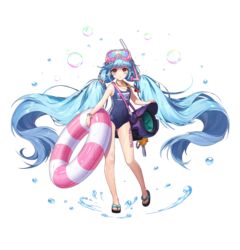  absurdly_long_hair absurdres barcode bare_shoulders black_footwear blue_hair bubble covered_navel expressionless facial_mark female flat_chest full_body game_cg guardian_tales highres innertube little_android_aa72 long_hair looking_at_viewer official_art one-piece_swimsuit pink_eyes school_swimsuit sleeveless standing striped_innertube swim_ring swimsuit transparent_background very_long_hair water 