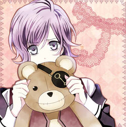  1boy bags_under_eyes character_request diabolik_lovers male male_focus mii_(0726miya) mii_(793102) purple_eyes purple_hair sakamaki_kanato solo stuffed_animal stuffed_toy teddy_(diabolik_lovers) teddy_bear 