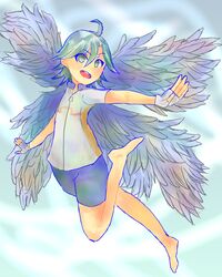  ahoge blue_eyes blue_hair character_request fingerless_gloves gloves kaosulove manami_sangaku short_hair solo source_request wings yowamushi_pedal 