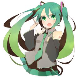  commentary_request female gradient_hair green_eyes hatsune_miku highres kinokosuke long_hair multicolored_hair necktie open_mouth rabbit solo twintails vocaloid 