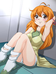  alice_gehabich armpits artist_request bakugan bakugan_battle_brawlers bracelet dress female jewelry long_hair orange_hair photoshop_(medium) sitting smile solo source_request 