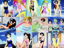  aino_minako bathtub beach bishoujo_senshi_sailor_moon cap fanservice fisheye_(sailor_moon) hino_rei kino_makoto mizuno_ami swimsuit tsukino_usagi 