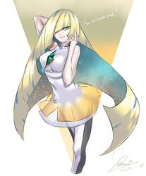  alternate_breast_size bad_id bad_pixiv_id banamons bare_arms blonde_hair blue_hair breasts character_name dress empty_eyes female gem green_eyes hair_over_one_eye large_breasts long_hair lusamine_(pokemon) multicolored_hair pokemon pokemon_sm simple_background sleeveless sleeveless_dress solo streaked_hair very_long_hair white_background white_dress 