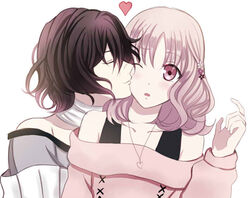  black_hair blush character_request couple diabolik_lovers kissing komori_yui mii_(0726miya) mii_(793102) mukami_azusa pink_eyes pink_hair short_hair 