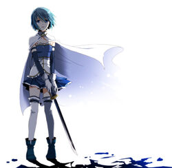  armband bad_id bad_pixiv_id black_hair blue_eyes female gloves magical_girl mahou_shoujo_madoka_magica mahou_shoujo_madoka_magica_(anime) miki_sayaka miki_sayaka_(magical_girl) sagari24 short_hair solo sword thighhighs weapon white_background zettai_ryouiki 