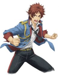  1boy avan_hardins male_focus necktie official_art open_mouth red_eyes red_hair senjou_no_valkyria_(series) senjou_no_valkyria_2 solo teeth transparent_background 