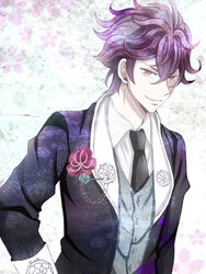  1boy character_request formal looking_at_viewer male male_focus mii_(0726miya) mii_(793102) older purple_eyes purple_hair short_hair solo suit 