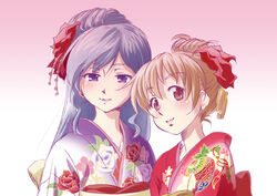  2girls alternate_hairstyle commentary_request floral_print fukuzawa_yumi hair_up japanese_clothes kimono maria-sama_ga_miteru multiple_girls ogasawara_sachiko totsuki_touka_(orange_factory) 