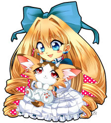  :d aqua_eyes baby_tiragon bad_id bad_pixiv_id blonde_hair blue_eyes bow dress drill_hair duel_monster feline female frills hairbow horns long_hair lune_guy mini_wings oerba_yun_fang open_mouth princess_cologne red_eyes ribbon smile tail wings yu-gi-oh! yu-gi-oh!_zexal 