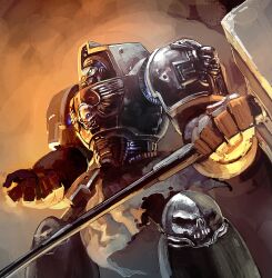  adeptus_astartes armor commentary cross english_commentary hammer jeffr pauldrons photoshop_(medium) power_armor shoulder_armor skull solo terminator_armor thunder_hammer warhammer_40k 