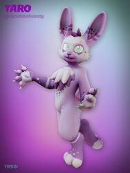  3:4 3d_(artwork) ambiguous_gender anthro chest_fur digital_media_(artwork) fur green_eyes hi_res lagomorph leporid looking_at_viewer mammal pink_body pose rabbit simple_background solo taro_(tarobaobunny) yipkin 