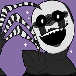  1:1 2018 :d alternate_version_at_source ambiguous_gender animate_inanimate black_body black_lipstick black_sclera claws close-up five_nights_at_freddy&#039;s five_nights_at_freddy&#039;s_4 grey_body happy humanoid icon lipstick long_fingers looking_at_viewer low_res makeup multicolored_body nightmarionne_(fnaf) not_furry open_mouth portrait puppet purple_background raised_arm scottgames sharp_teeth simple_background smile snazzamazing solo sparkles teeth white_eyes 