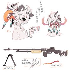  anthro container cup eye_patch eyewear felid fur gilului_the_fortune grey_hair gun hair inufuji japanese_text male mammal model_sheet multicolored_hair pantherine ranged_weapon rifle simple_background solo stripes tea_cup text tiger translation_request weapon white_background white_body white_fur white_hair 