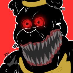  1:1 2018 alternate_version_at_source animatronic anthro bear big_teeth black_body black_ears black_eyes black_nose bow_tie bust_portrait close-up clothing five_nights_at_freddy&#039;s five_nights_at_freddy&#039;s_4 gums hat headgear headwear icon looking_away low_res machine male mammal monster nightmare_(fnaf) notched_ear o_o open_mouth portrait red_background red_sclera robot round_ears scottgames sharp_teeth short_ears simple_background snazzamazing solo teeth top_hat torn_arm torn_body torn_face wide_eyed wire yellow_bow_tie 