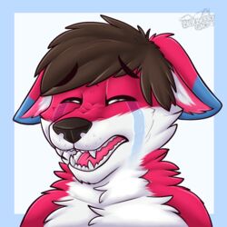  1:1 black_nose bodily_fluids brown_hair canid canine closed_eyes crying fox front_view gaokun hair hi_res holly_(ortiz) icon male mammal open_mouth pink_tongue red_body sad solo tears tongue white_body 