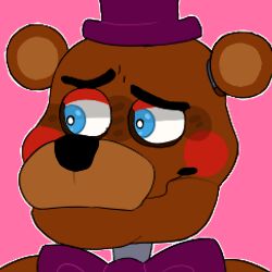  1:1 2018 alternate_version_at_source animatronic anthro bear big_bow_tie black_nose blue_eyes bow_tie brown_body brown_ears bust_portrait close-up clothing five_nights_at_freddy&#039;s freddy_fazbear&#039;s_pizzeria_simulator half-closed_eyes hat headgear headwear icon looking_aside looking_away low_res machine male mammal multicolored_ears narrowed_eyes pink_background portrait purple_bow_tie purple_clothing purple_hat purple_headwear purple_top_hat robot rockstar_freddy_(fnaf) rosy_cheeks round_ears scottgames short_ears simple_background smile snazzamazing solo thumbnail top_hat two_tone_ears 