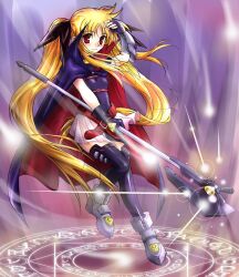  bardiche blonde_hair fate_testarossa magic_circle mahou_shoujo_lyrical_nanoha red_eyes twintails 