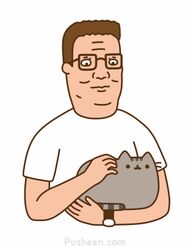  ambiguous_gender animated clock clothed clothing daww domestic_cat duo eyewear felid feline felis female_(lore) feral glasses hair hank_hill happy hug human humanoid_hands king_of_the_hill larger_human larger_male lol_comments low_res male mammal meme petting pusheen pusheen_and_friends pusheen_corp shirt short_hair short_playtime simple_background size_difference smaller_feral smile text topwear url watch white_background white_clothing 