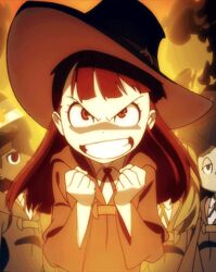  akko_kagari angry animated animated brown_hair fire hat little_witch_academia witch_hat 