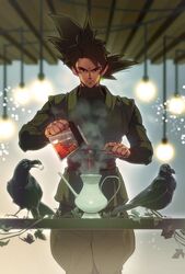  1boy crows dragon_ball dragon_ball_super dragon_ball_z earrings gokuu_black male_focus source_request tea 