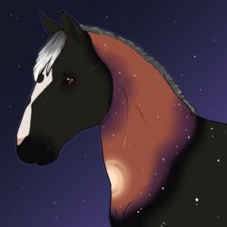  1:1 ambiguous_gender brown_eyes bust_portrait digital_media_(artwork) equid equine faime feral horse mammal portrait rhari sky solo star starry_sky 