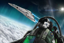  4boys afterburner aircraft airplane chair cloud cockpit commentary_request dated emblem ferain fighter_jet flying glint gloves green_jacket helmet highres jacket jet lens_flare military military_vehicle multiple_boys original photoshop_(medium) pilot realistic science_fiction signature stratosphere sun vehicle_focus zipper 