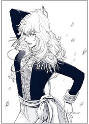  bad_id bad_pixiv_id blue_theme female hani_(muregaoka) long_hair monochrome oscar_francois_de_jarjayes reverse_trap solo uniform versailles_no_bara 